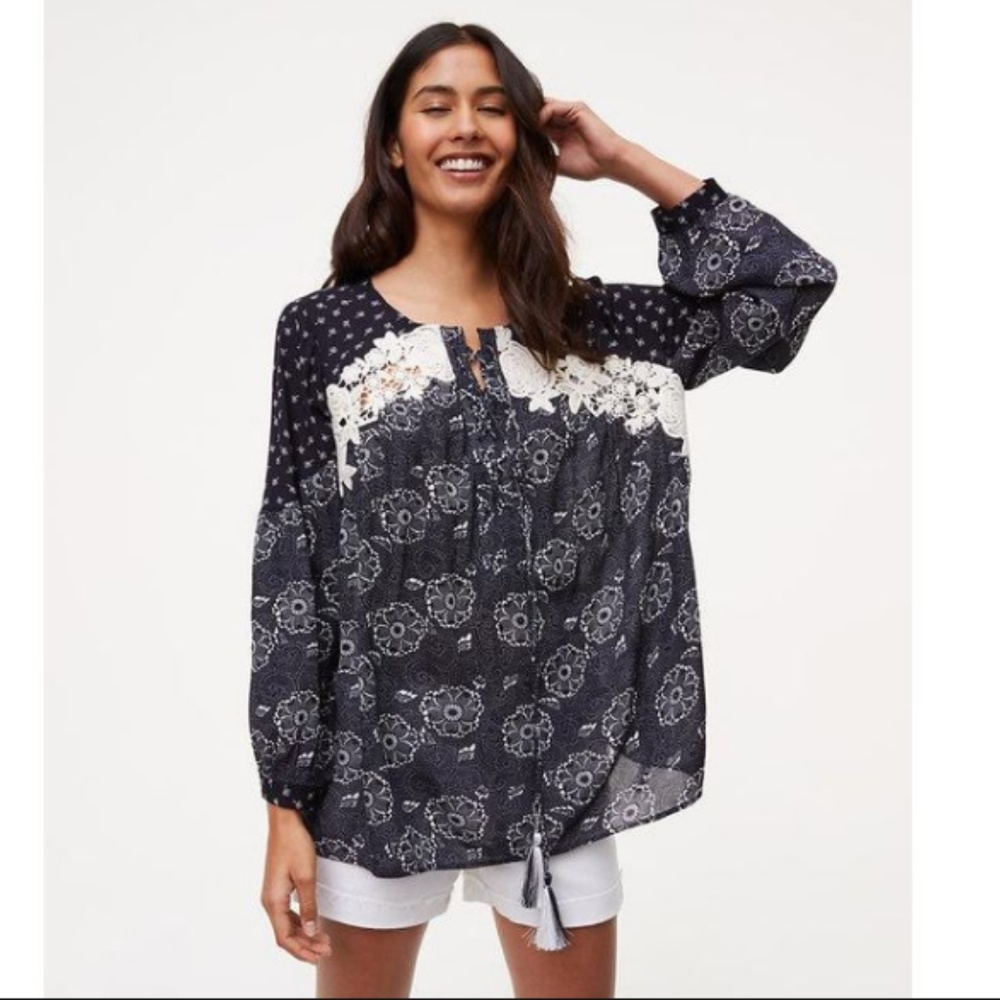 Loft Spring Top NEW Bohemian Shirt Medium Women Long Sleeve Tunic